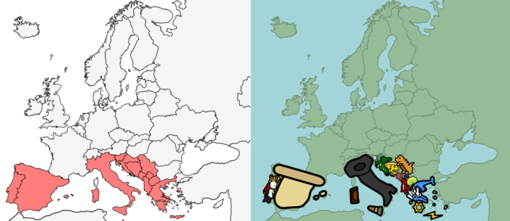 南ヨーロッパ 覚え方 地図 イラスト